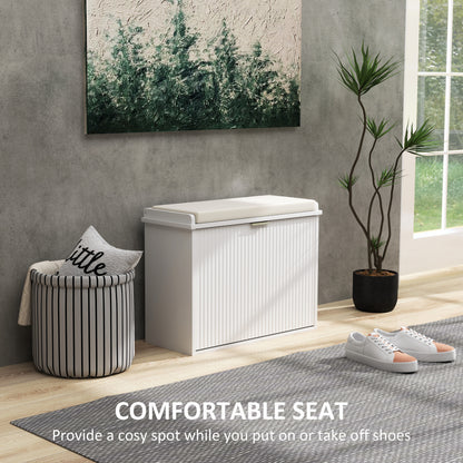 Entryway Bench with Padded Seat and Flip-Drawers, Holds up to 265lbs, Shoe Storage Bench for 6 Pairs of Shoes, White
