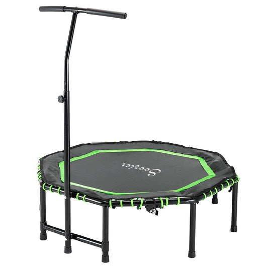 Foldable Mini Trampoline with Adjustable Handle Bar 48" for Adult Fitness Workout Green Kids Crystal