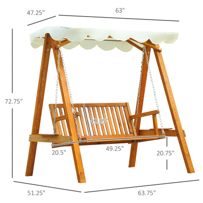 65" Patio Swing Chair with Canopy Outdoor Wooden Swing Bench Hammock for Garden, Poolside, Backyard