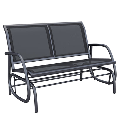 Patio Double Glider Bench Swing Chair Rocker Heavy-Duty Loveseat Outdoor Garden Rocking Bench Steel Frame Sling Fabric Seat