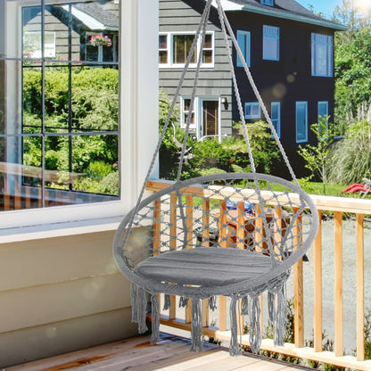 Patio Hammock Chair, Hanging Rope Hammock Swing for Indoor & Outdoor Use with Backrest, Cotton-Polyester Blend Dark Grey