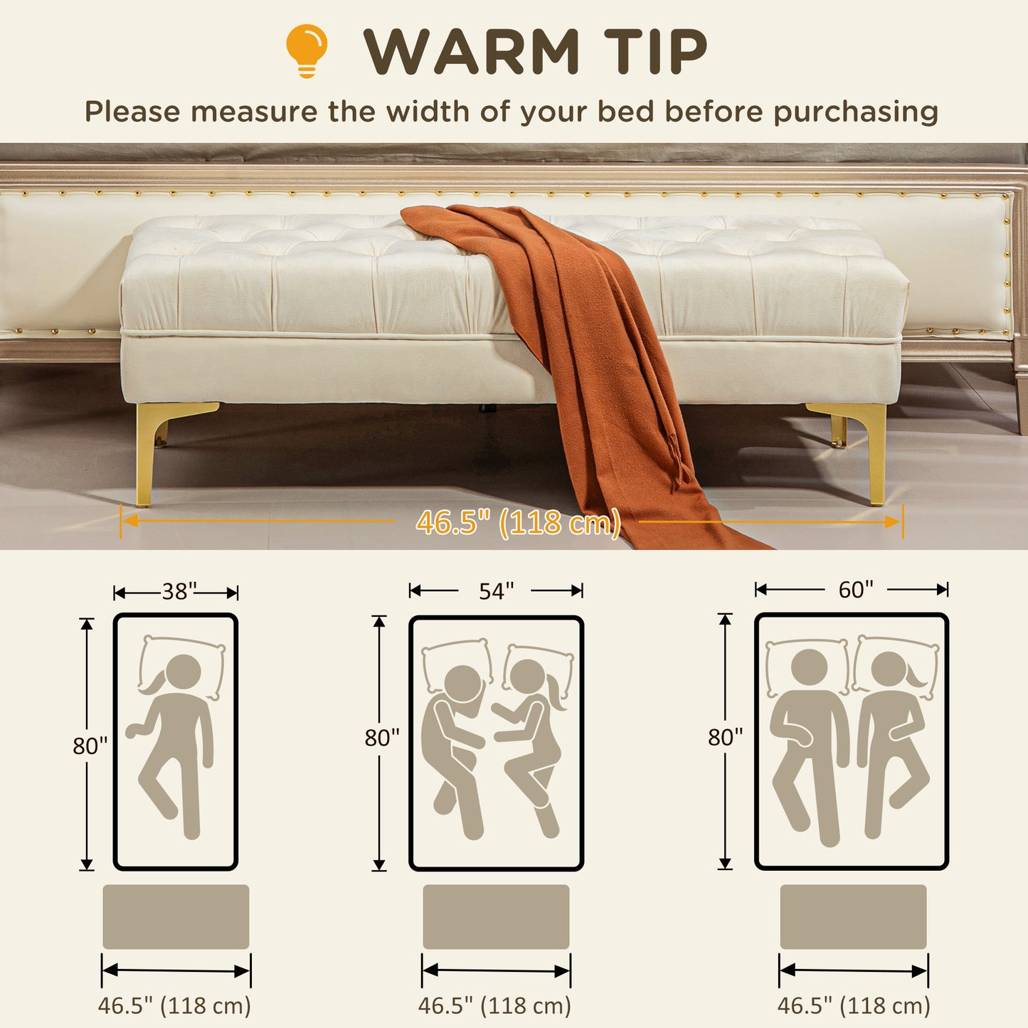 End of Bed Bench, Upholstered Bench, Entryway Shoe Bench with Button Tufted for Living Room, Bedroom, Cream White Kids Crystal