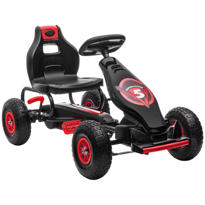 Kids Pedal Go Kart Ergonomic Adjustable Seat Rubber Wheels Shock Absorb Safety Hand Brake Ages 5-12 Red