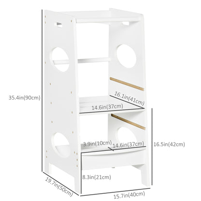 Kids' Adjustable Kitchen Helper Stool in White - Safe Toddler Counter Step Solution