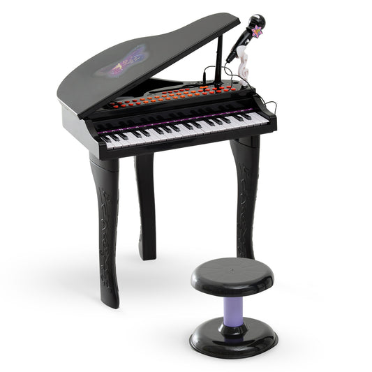 Mini Electronic Musical Piano 37 Key Keyboard Multifunction Kids Toy w/ Microphone Stool (Black) Kids Crystal