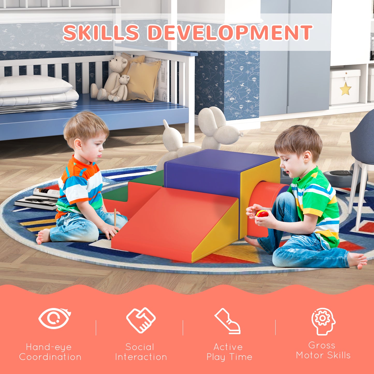 4 Piece Foam Play Set for Toddlers and Children, Classic Colour Kids Crystal