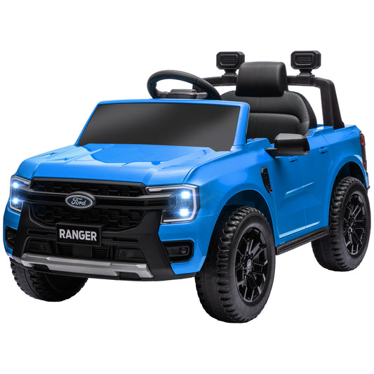 Ford Ranger Licensed 12V Ride on Car Battery Powered Kids Truck w/ Rear Storage Remote, Spring Suspension, Blue Kids Crystal