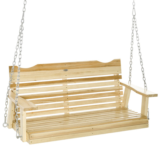 2-Seater Porch Swing, Patio Swing Bench with Adjustable Hanging Chains for Deck, Patio, Garden, Backyard, Natural Wood