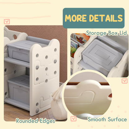 Toy Storage Organizer with 4 Storage Boxes, Bookshelves, for Nursery, Kids Room, Playroom, Cream White