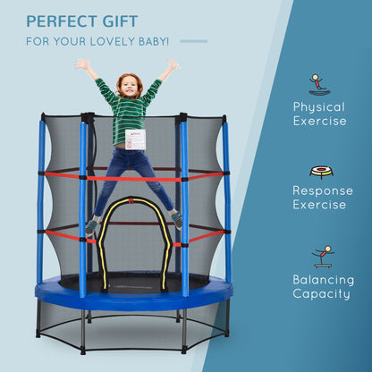 55" Kids Trampoline Enclosure Net Steel Frame Indoor Round Bouncer Rebounder 3-6 Years Blue Toy