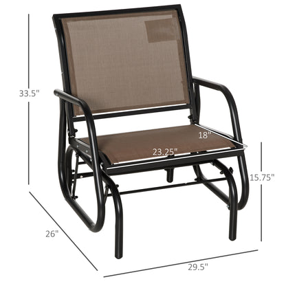 Breezy Glider: Steel Frame Outdoor Swing Chair with Breathable Mesh Seat, Backrest, and Curved Rocking Arms, Brown