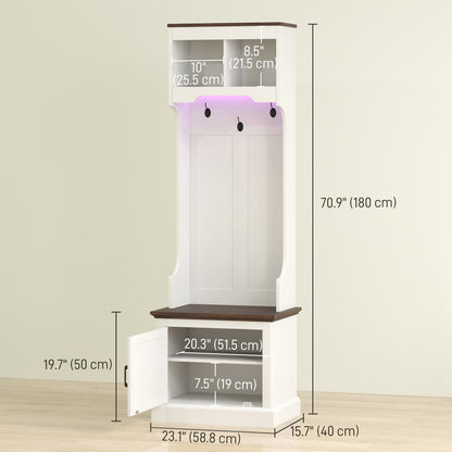 3-in-1 Hall Tree with LED Lights and Bench, Coat Rack with Shoe Storage, White Wood Grain