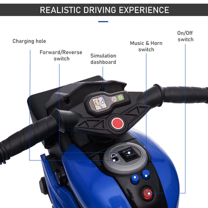 Kids Electric Motorcycle Ride-On Toy 6V Battery Powered with Music Horn Headlights Blue