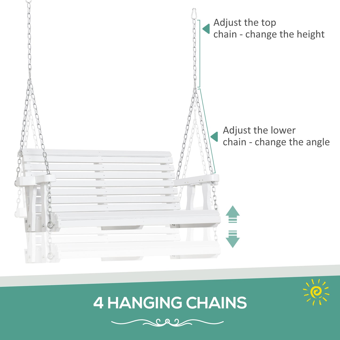 46" 2-Person Outdoor Porch Swing Bench with 2 Built-In Cup Holders &amp;amp; Chains Included, 550lb Weight Capacity, White Kids Crystal