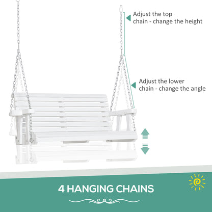 46" 2-Person Outdoor Porch Swing Bench with 2 Built-In Cup Holders &amp;amp; Chains Included, 550lb Weight Capacity, White