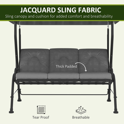3-Person Patio Swing Chair with Canopy 3 Seater Porch Swing for Garden, Backyard, Poolside, Light Grey