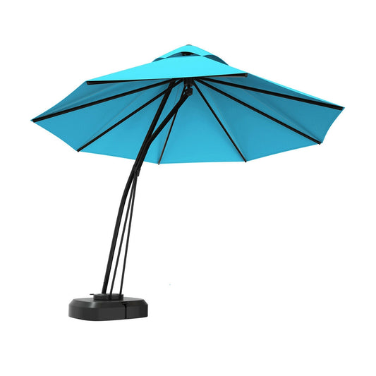 11 Feet Outdoor Cantilever Hanging Umbrella with Base and Wheels-Turquoise Kids Crystal