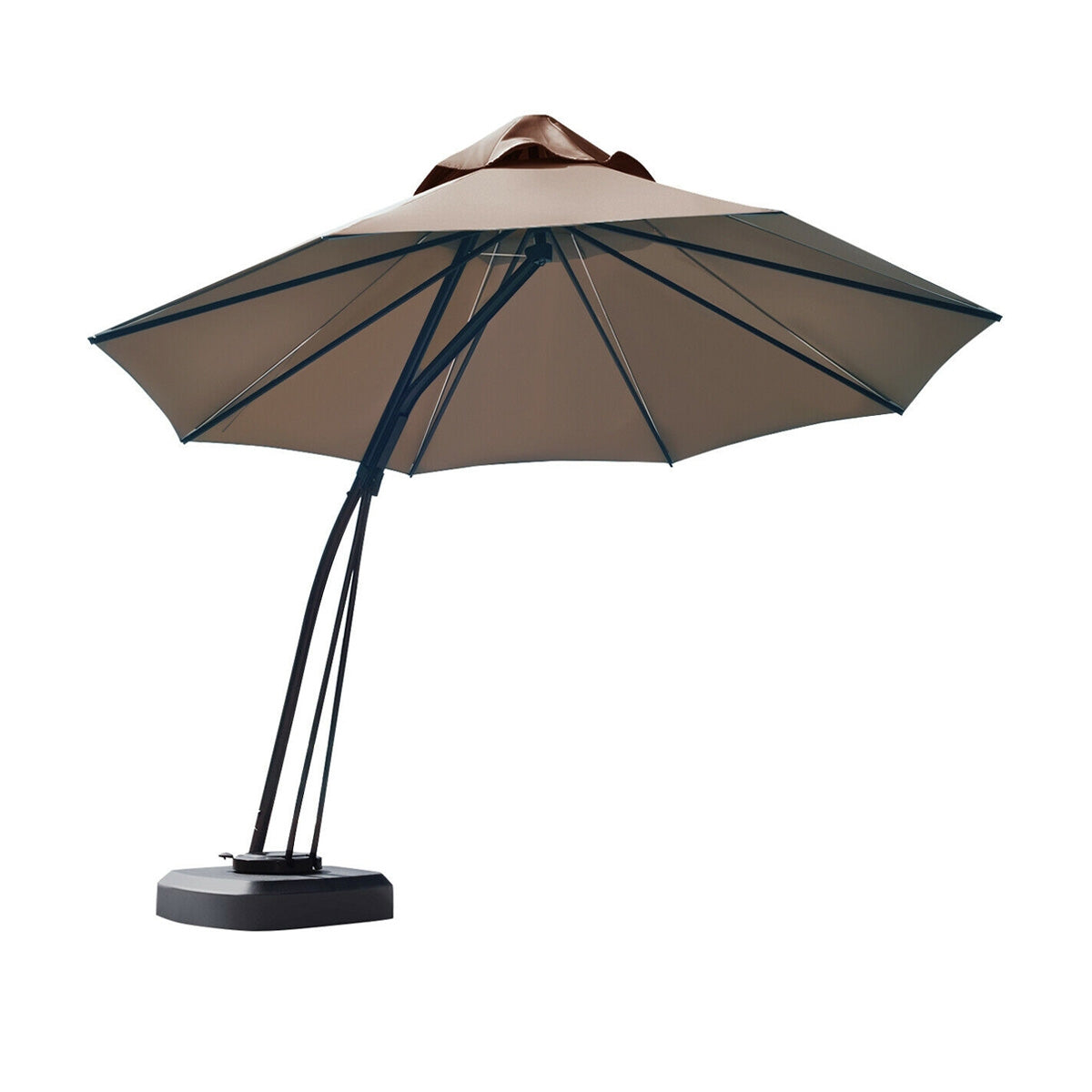 11 Feet Outdoor Cantilever Hanging Umbrella with Base and Wheels-Tan Kids Crystal