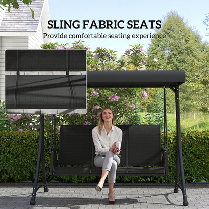 3 Person Outdoor Porch Swing Chair with Adjustable Canopy, Black