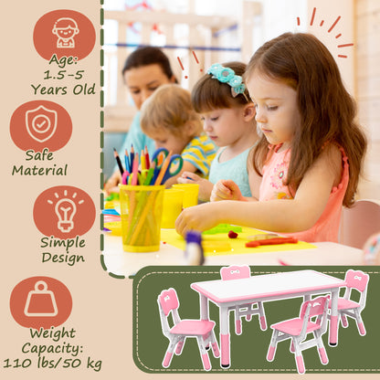 Kids Table & 4 Chair Set: Adjustable Height, Durable, Easy Clean for Toddlers in Pink