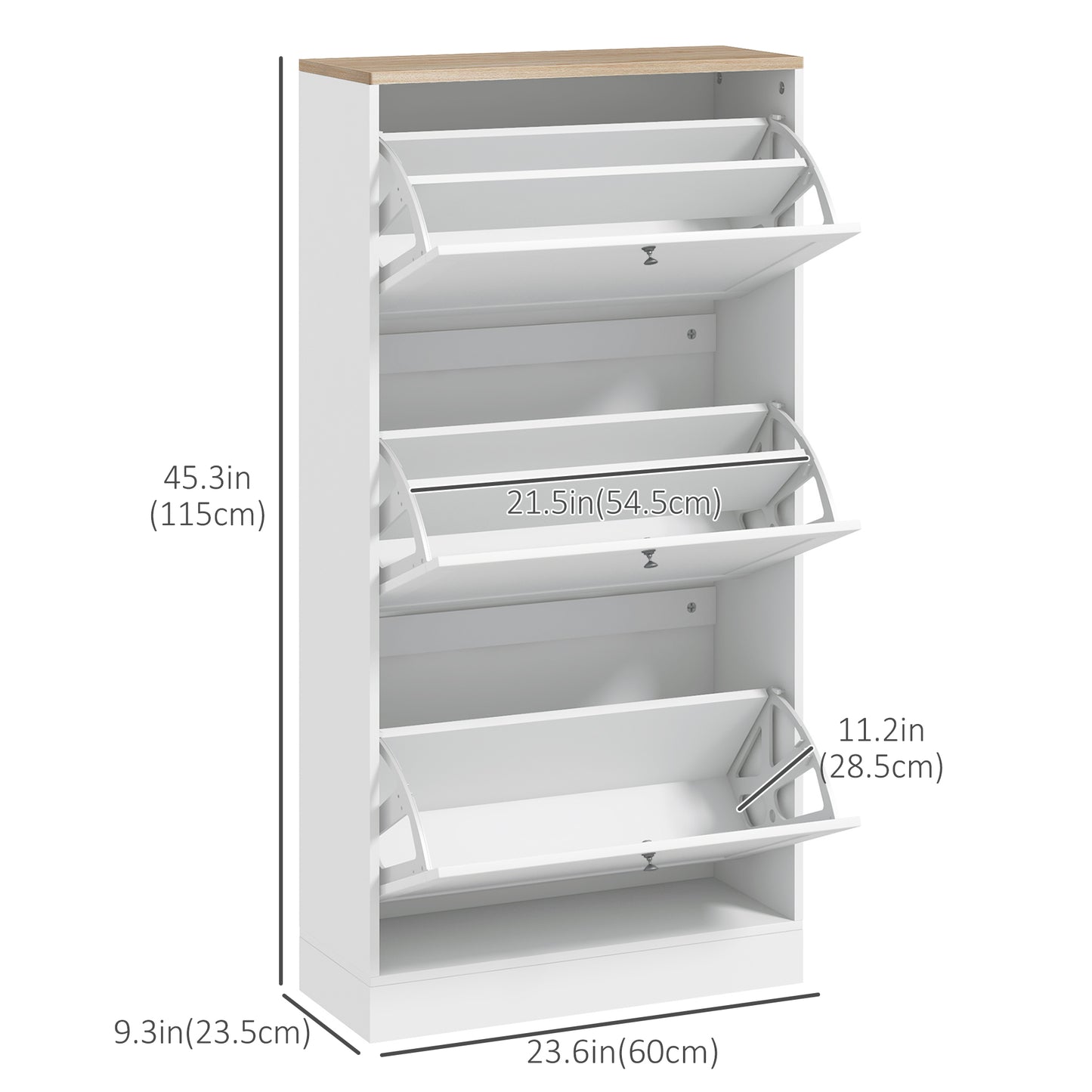 Modern Shoe Storage Cabinet 3 Flip Drawers Adjustable Shelves Organizer for 18 Pairs White Kids Crystal