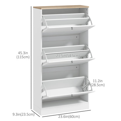 Modern Shoe Storage Cabinet 3 Flip Drawers Adjustable Shelves Organizer for 18 Pairs White