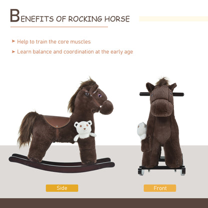 Children's Plush Rocking Horse - Cozy Bear Ride-On Toy with Realistic Sounds, Soft Seat for Kids, Brown