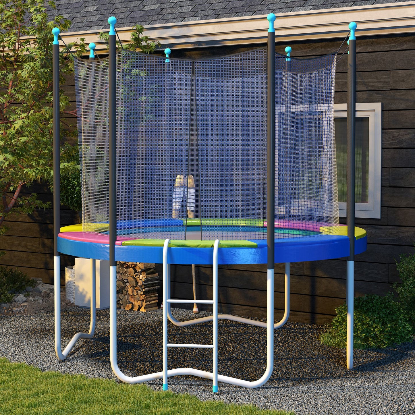 8FT Trampoline Spring Cover, Trampoline Pad Replacement, Waterproof and Tear-Resistant Multi-Colored Kids Crystal