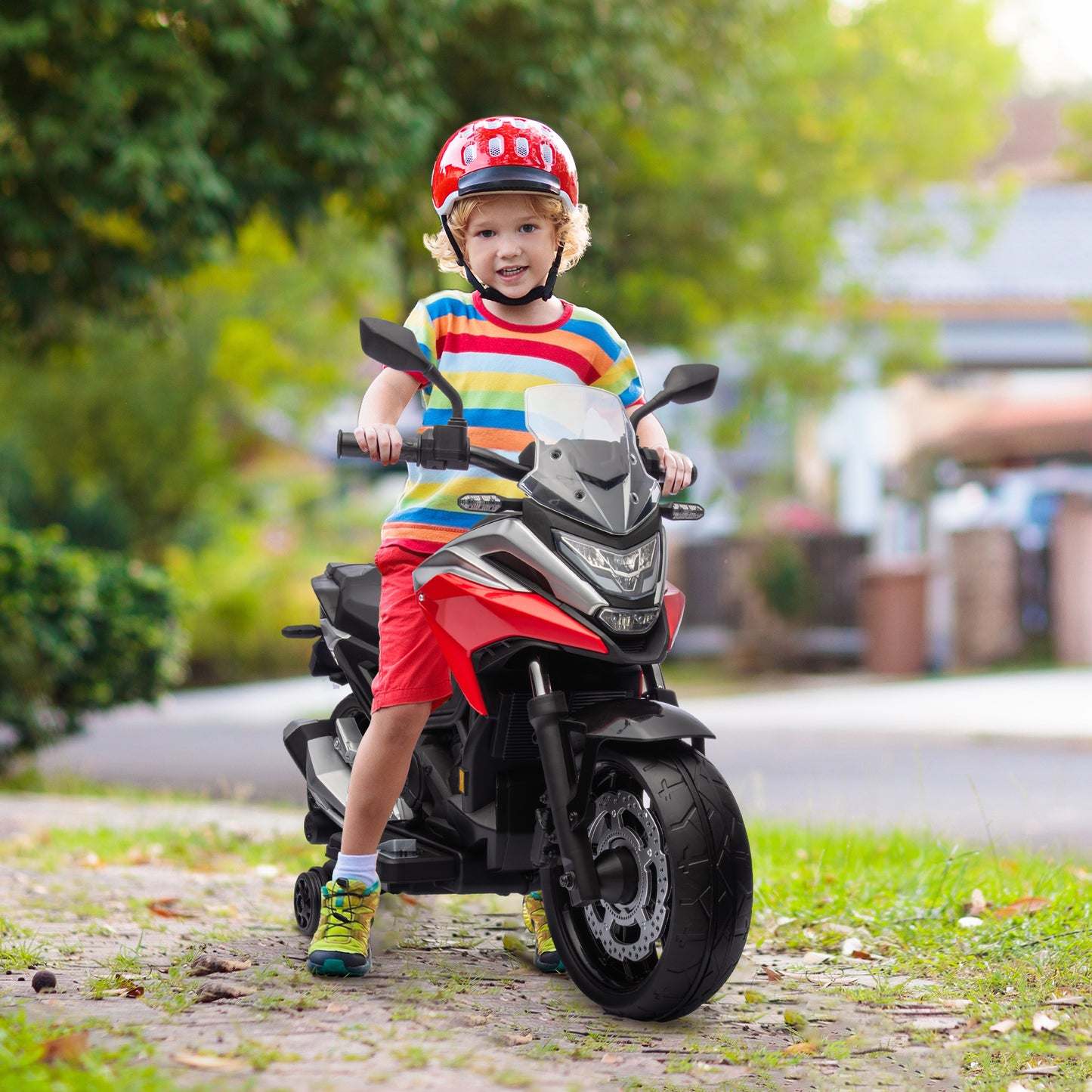Honda Licensed 12V Ride on Motorbike for Kids with Headlights Music Training Wheels, for 3-6 Years, Red Kids Crystal