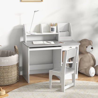 Kids Desk and Chair Set for 5-8 Year Old with Storage Study Table and Chair for Children Grey