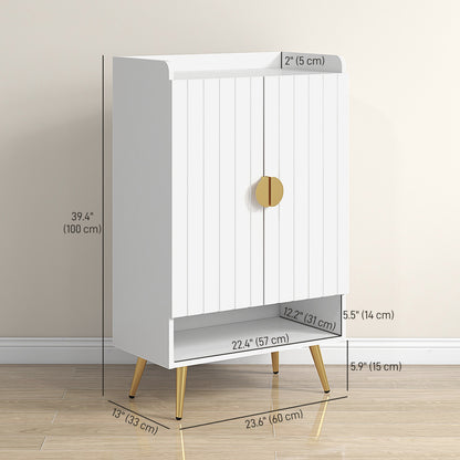 Entryway Narrow Shoe Storage Cabinet with Adjustable Shelves Open Shelf for 15 Pairs White