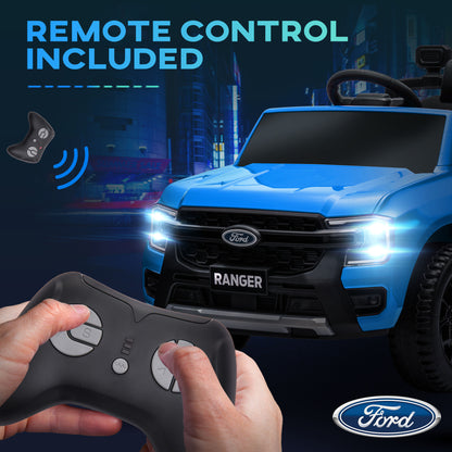 Ford Ranger Licensed 12V Ride on Car Battery Powered Kids Truck w/ Rear Storage Remote, Spring Suspension, Blue