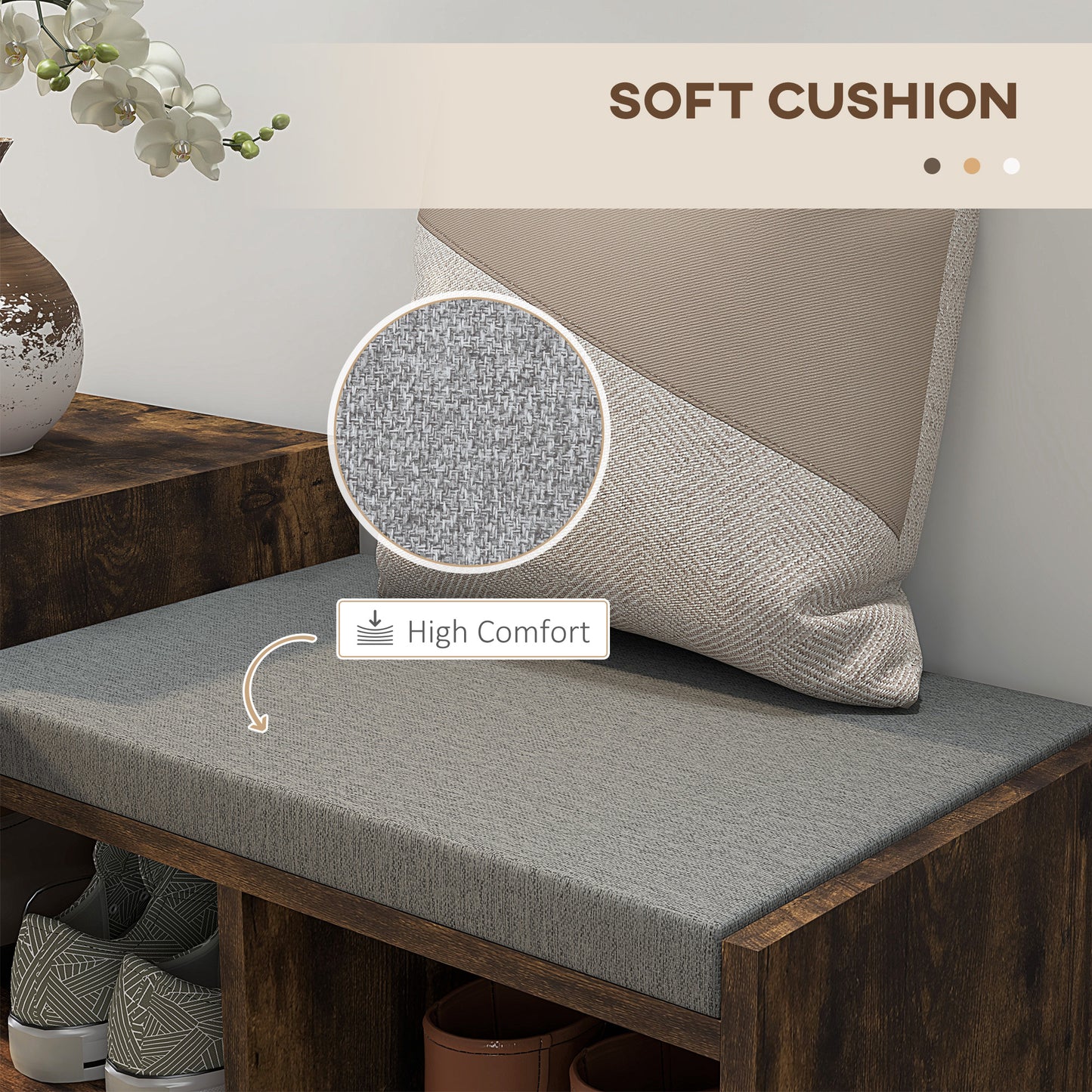 Upholstered Shoe Storage Bench Hallway Entryway Seat Drawer 3 Open Shelves Rustic Brown Wood Kids Crystal