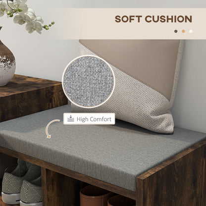 Upholstered Shoe Storage Bench Hallway Entryway Seat Drawer 3 Open Shelves Rustic Brown Wood