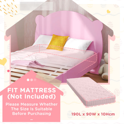Twin Bed Frame for Kids with Bear Shaped Headboard & Footboard, Slats Support, No Box Spring Needed, for Ages 3-12, Pink