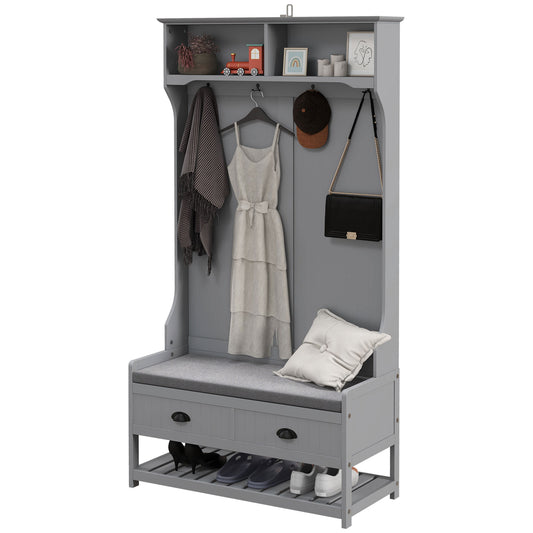 Clothing Storage, Coat Stand, Shoe Storage Bench Organizer with Coat Hanger, Drawers Padded Seat Cushion Grey Kids Crystal