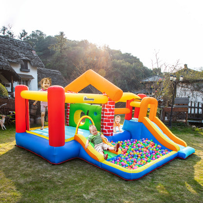 4-in-1 Castle Bounce House for Kids Extra Large Dual Slides Trampoline Carry Bag Air Blower