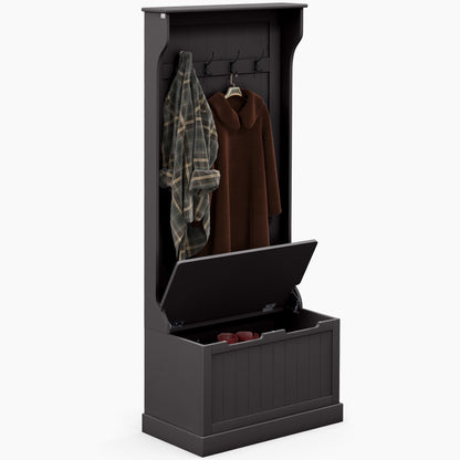 3-In-1 Hall Tree with Coat Rack, Shoe Storage and Bench Seat, Entryway Bench with 4 Hooks for Hallway, Living Room, Black