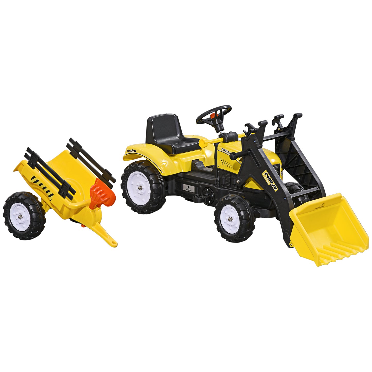 Front Loader Excavator Ride On Toy Pedal Control W/ 6 Wheels Controllable Bucket for 3-6 Years old Kids Crystal