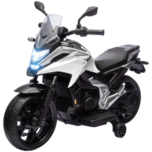 Honda Licensed 12V Ride on Motorbike for Kids with Headlights Music Training Wheels, for 3-6 Years, White Kids Crystal