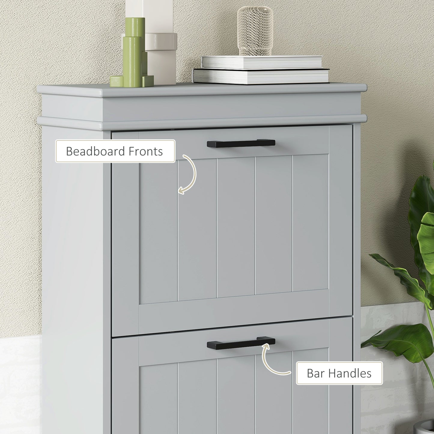 Shoe Storage Cabinet with 2 Flip Drawers and Adjustable Shelves, Narrow Shoe Cabinet for 10 Pairs of Shoes, Grey Kids Crystal