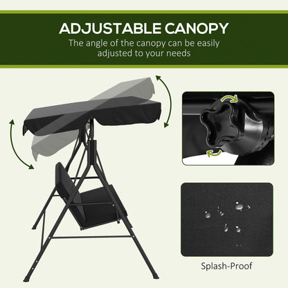 3-Seater Outdoor Porch Swing with Adjustable Canopy, Patio Swing Chair for Garden, Poolside, Backyard, Black