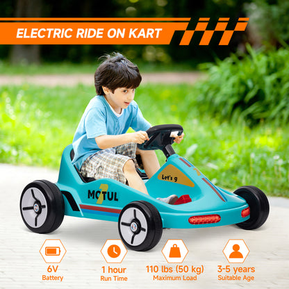 6V Electric Go Kart for Aged 3-5 Kids with Music, Light, Horn, Blue