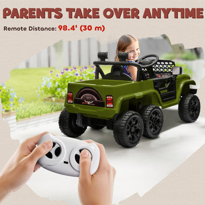 12V 4WD/2WD Kids Electric Car w/ Remote Control, Spring Suspension, Back Trailer, Light, Music, Soft Start, Dark Green