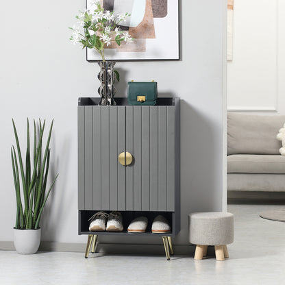 Modern Entryway 15 Pair Shoe Cabinet with 2 Doors Adjustable Shelves, Grey Finish for Stylish Organization | Sleek Design