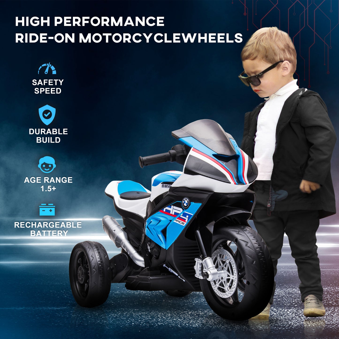 6V Kids Electric Motorcycle Ride-On Toy Battery Operated for Ages 1.5-5 Years Blue Kids Crystal