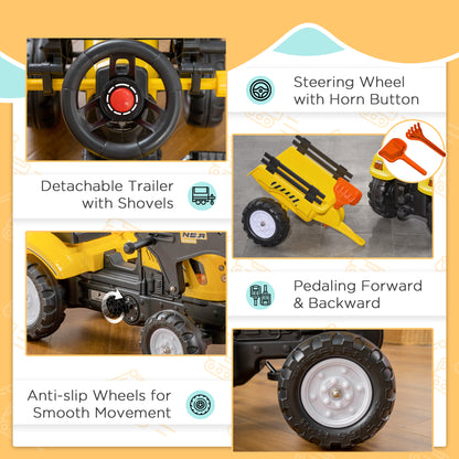 Front Loader Excavator Ride On Toy Pedal Control W/ 6 Wheels Controllable Bucket for 3-6 Years old