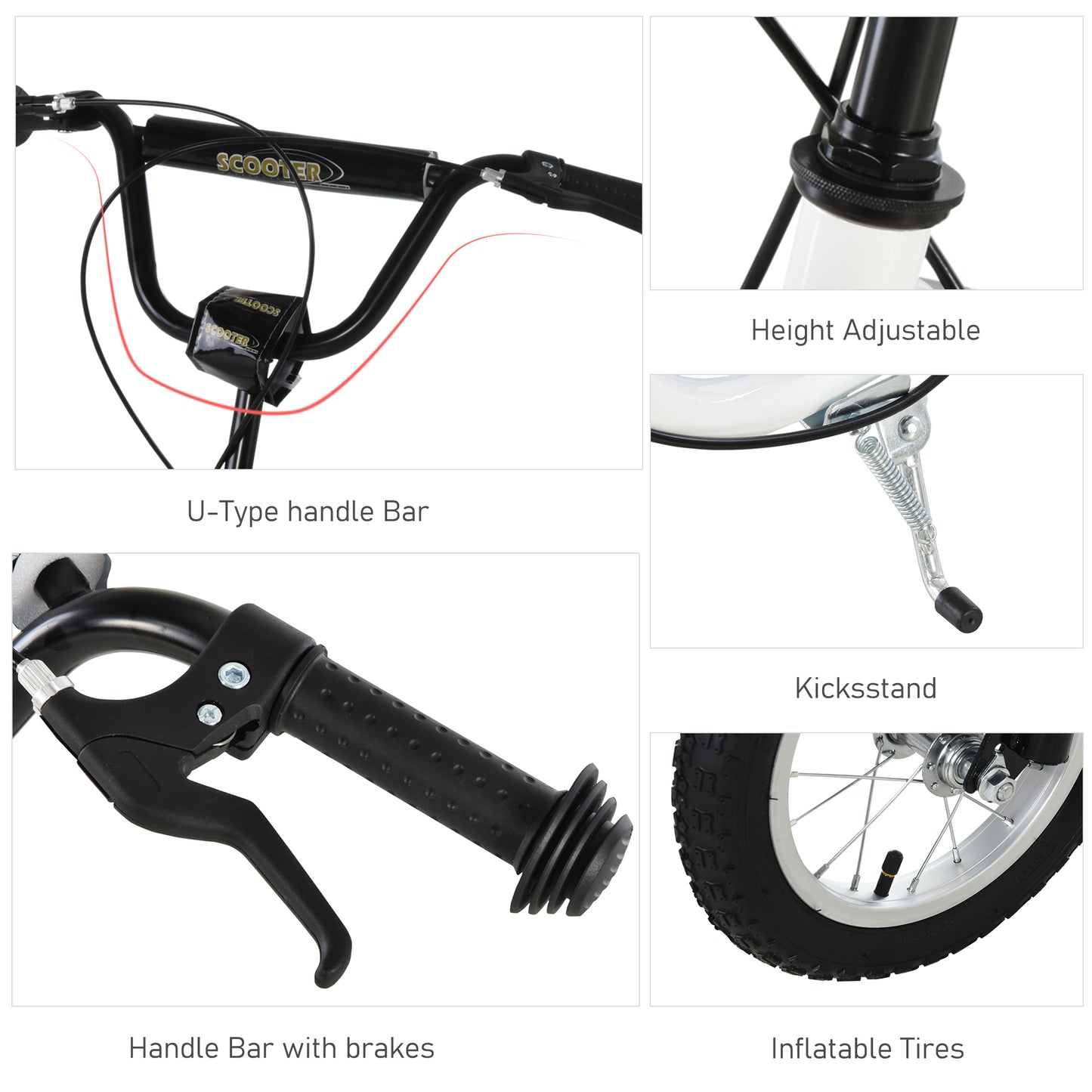 Dual Brakes Kick Scooter 12-Inch Inflatable Front Wheel Ride On Toy for Age 5+, White