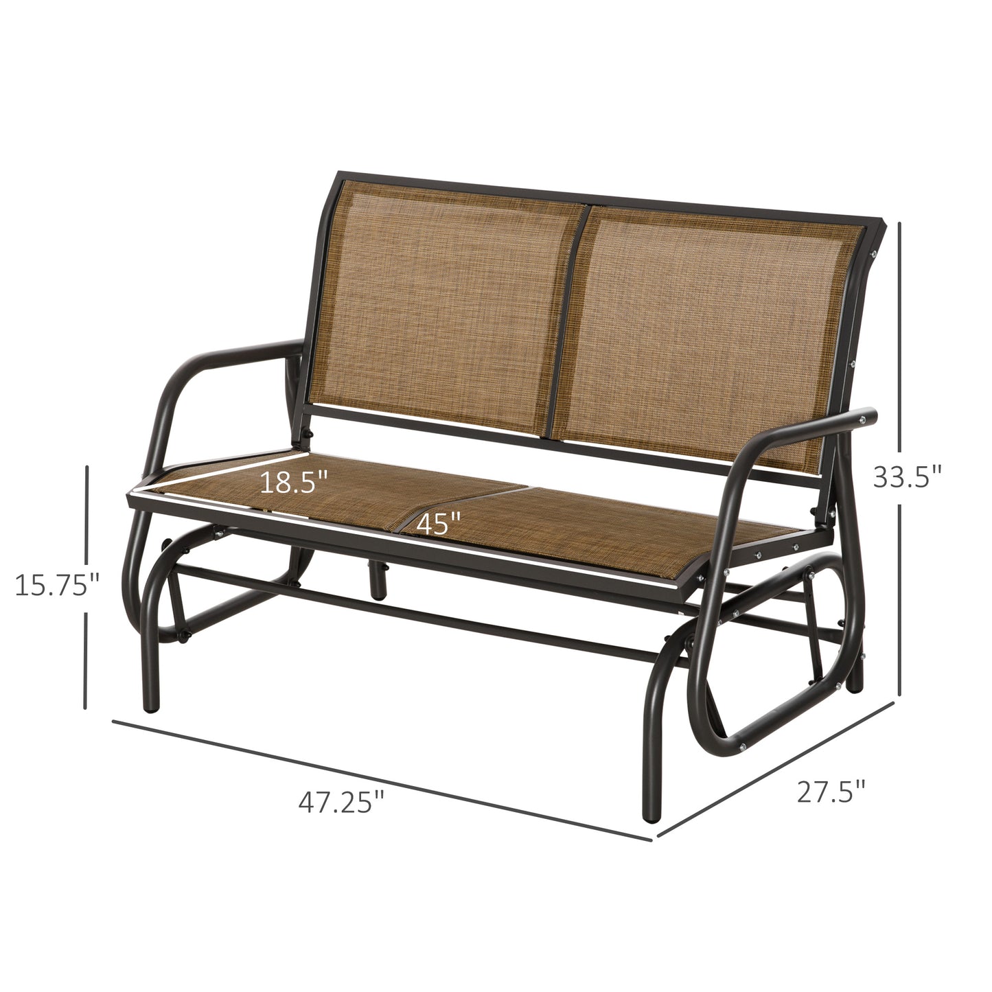 Patio Glider Bench Outdoor Double Swing Chair Steel Frame Garden Rocking Loveseat Heavy-Duty Brown Kids Crystal
