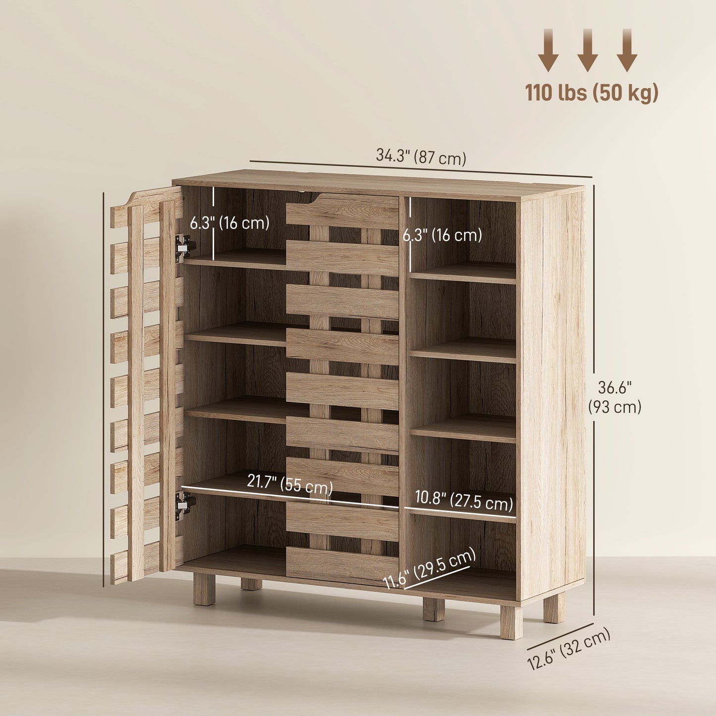 Shoe Cabinet, 21 Pair Shoe Storage Cabinet Organizer with 5-tier Double Door Cabinet and 5-tier Open Shelves, Beige Kids Crystal